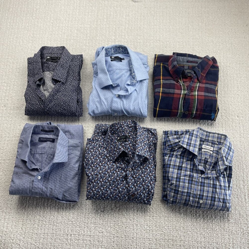 Bundle Lot x6 Button Down Dress Shirts Long Sleeve Sz S/M Tommy, Le 31, Polo Re